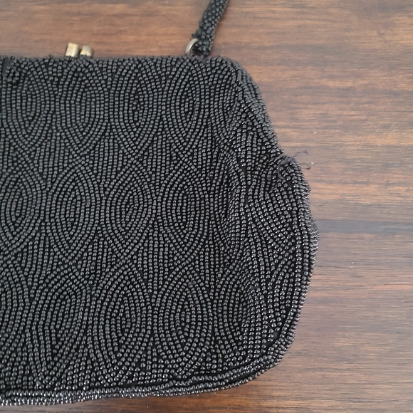 VTG Bloomingdale's Art Deco Black Beaded Kissing Clasp Mini Evening Handbag - Picture 6 of 12